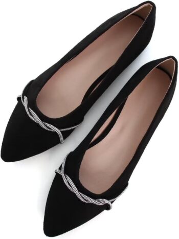 Womens Casual Flats Fashion Chain Pointed Toe Ballet Flats Rhinestone Flats Comfort Slip On Dress Shoes