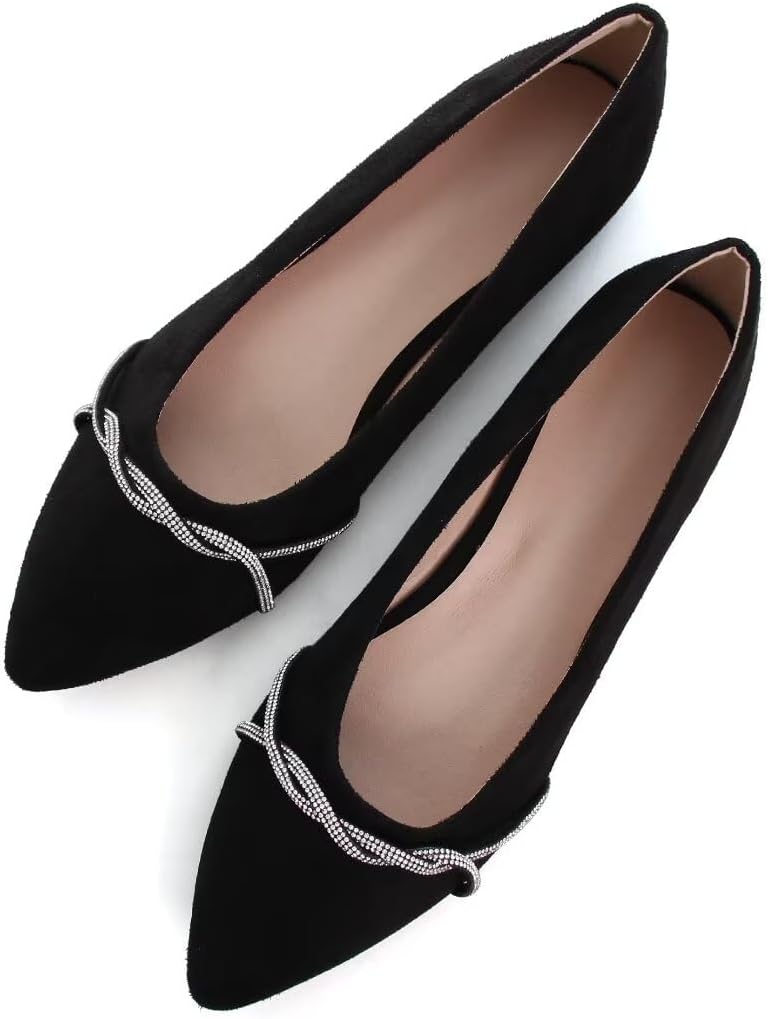Womens Casual Flats Fashion Chain Pointed Toe Ballet Flats Rhinestone Flats Comfort Slip On Dress Shoes