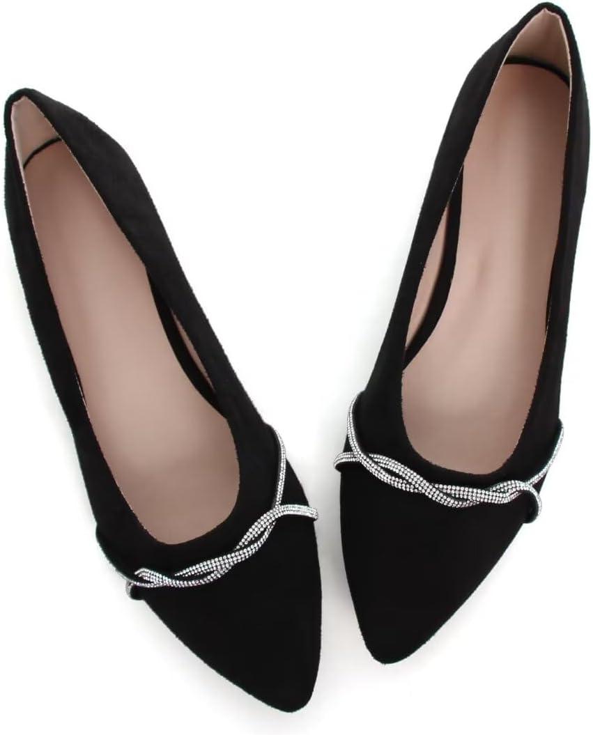 Womens Casual Flats Fashion Chain Pointed Toe Ballet Flats Rhinestone Flats Comfort Slip On Dress Shoes