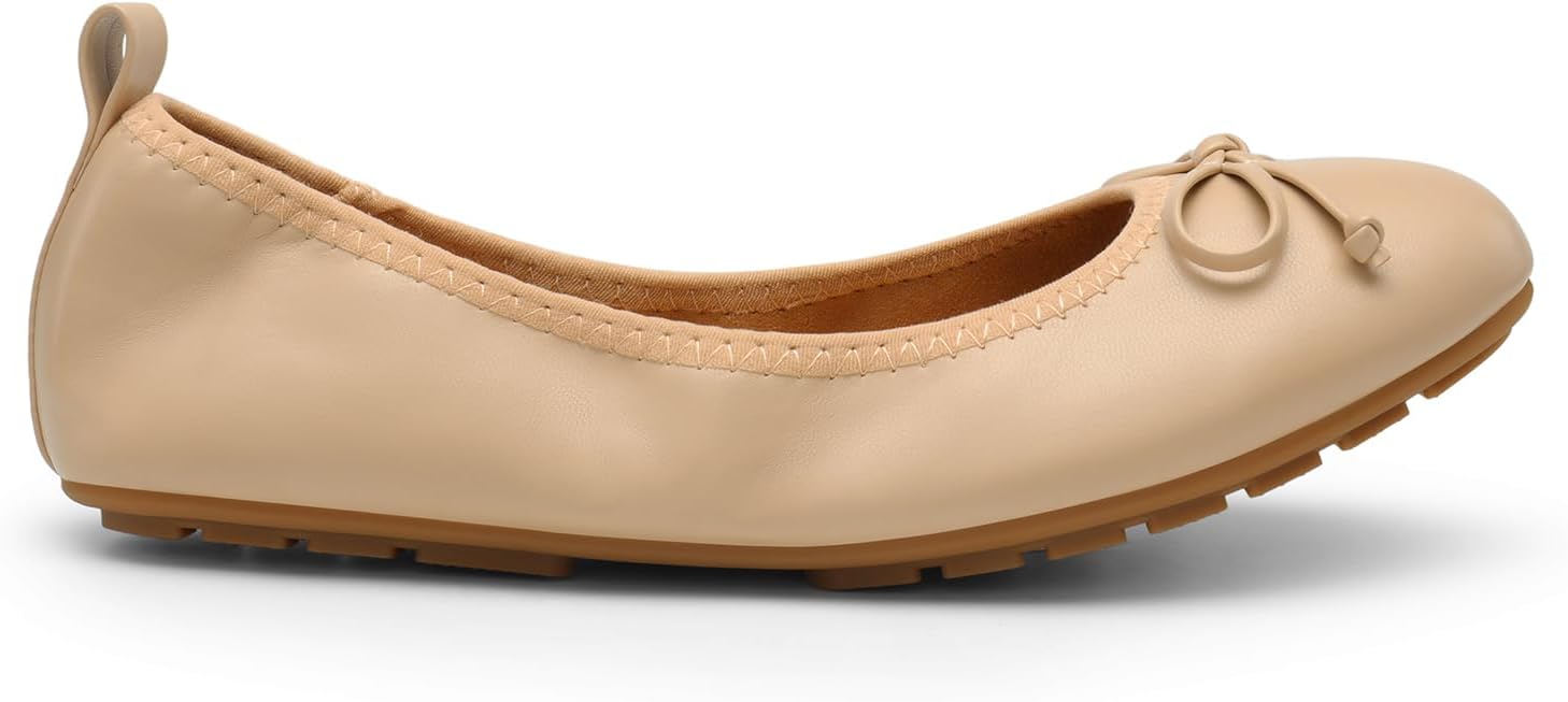 Women's Flats, Foldable Ballet Flats for Women, Bowknot Round Toe Comfort Light Weight Slip-On Dress Shoes