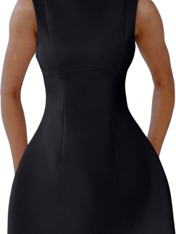 women Sexy Sleeveless Crew Neck Backless A-line Party Short Mini Dress