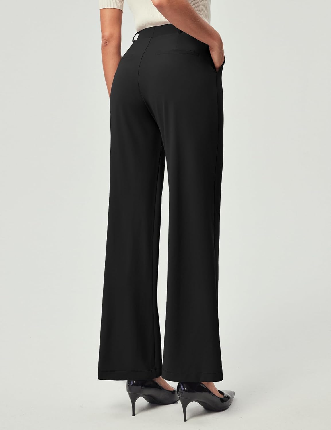 Womens Dress Pants Wide Leg Pull On Stretchy Work Pants Women High Waisted Business Casual Trousers with Pockets
