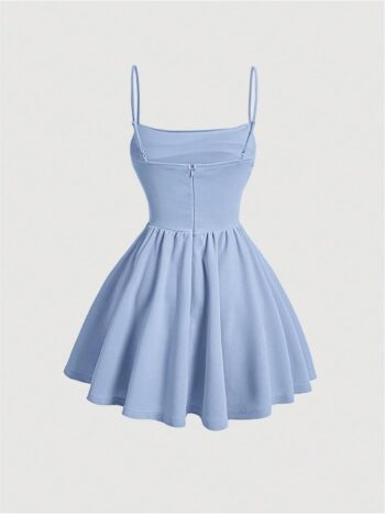 women Ruched Corset Dress Spaghetti Strap Fit and Flare Flowy Skater Mini Cami Dress