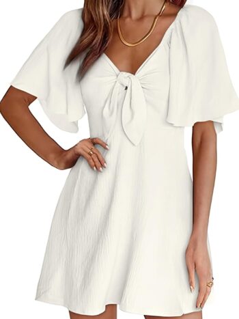 women Dresses 2025 Summer Fall Deep V Neck Elegant Bow tie Mini Dress S-XL