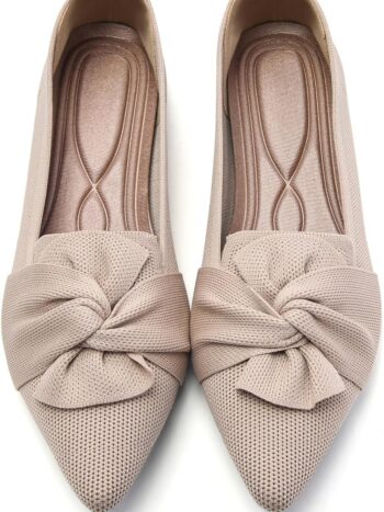 Flats for Womens Pointed Toe Ballet Flats with Bow Comfortable Knit Dressy Flats