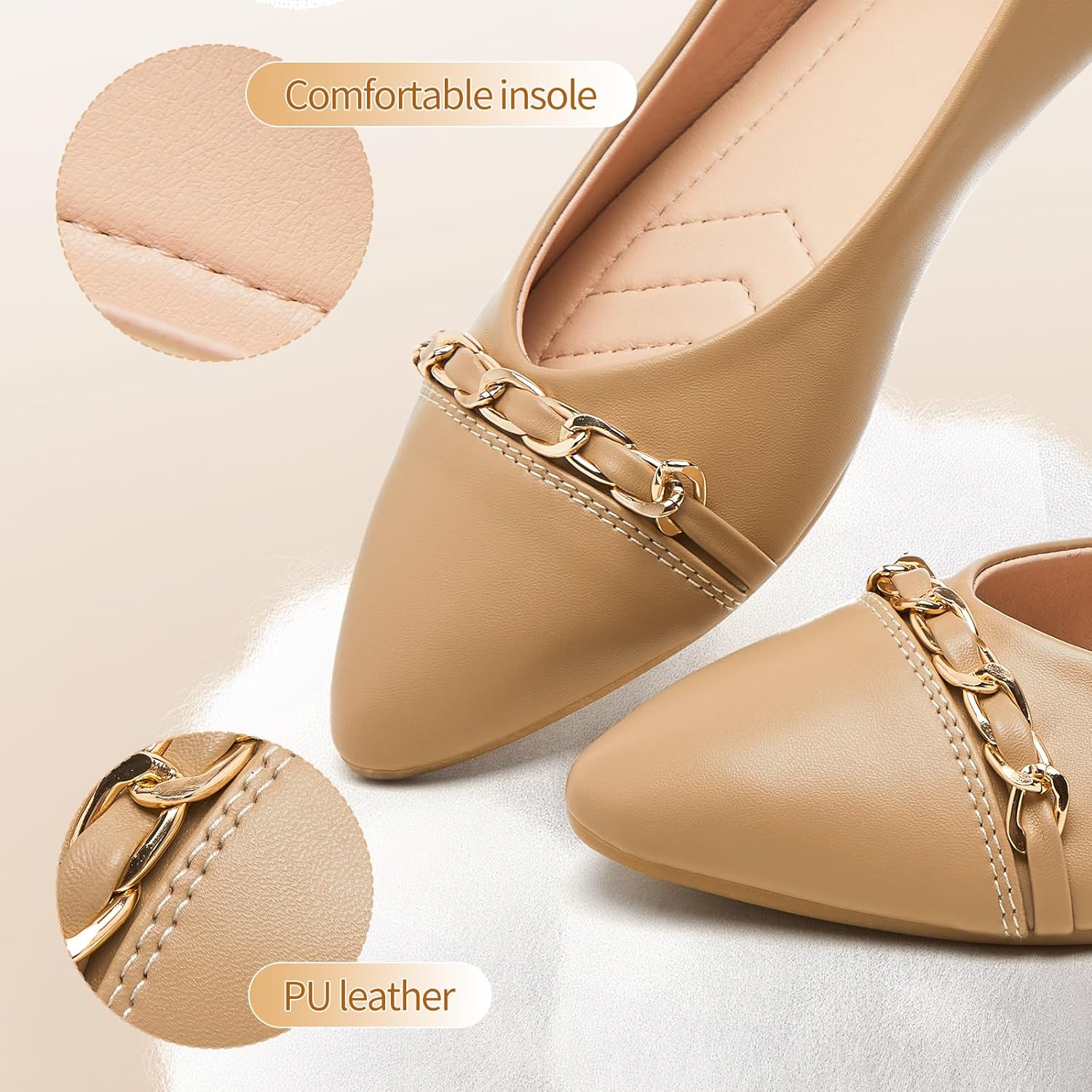 Ballet Flat Shoes for Womens,PU Leather Womens Loafers,Women Pointed Toe Dress Flat Shoes Casual, Comfortable Slip on Flats Shoes Women