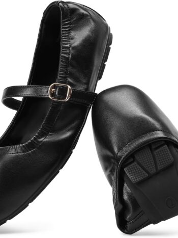 Women's Ballet Flats Foldable Square Toe Mary Jane Flats Comfortable Slip On Dress Shoes Business Casual Work Mary Jane Shoes