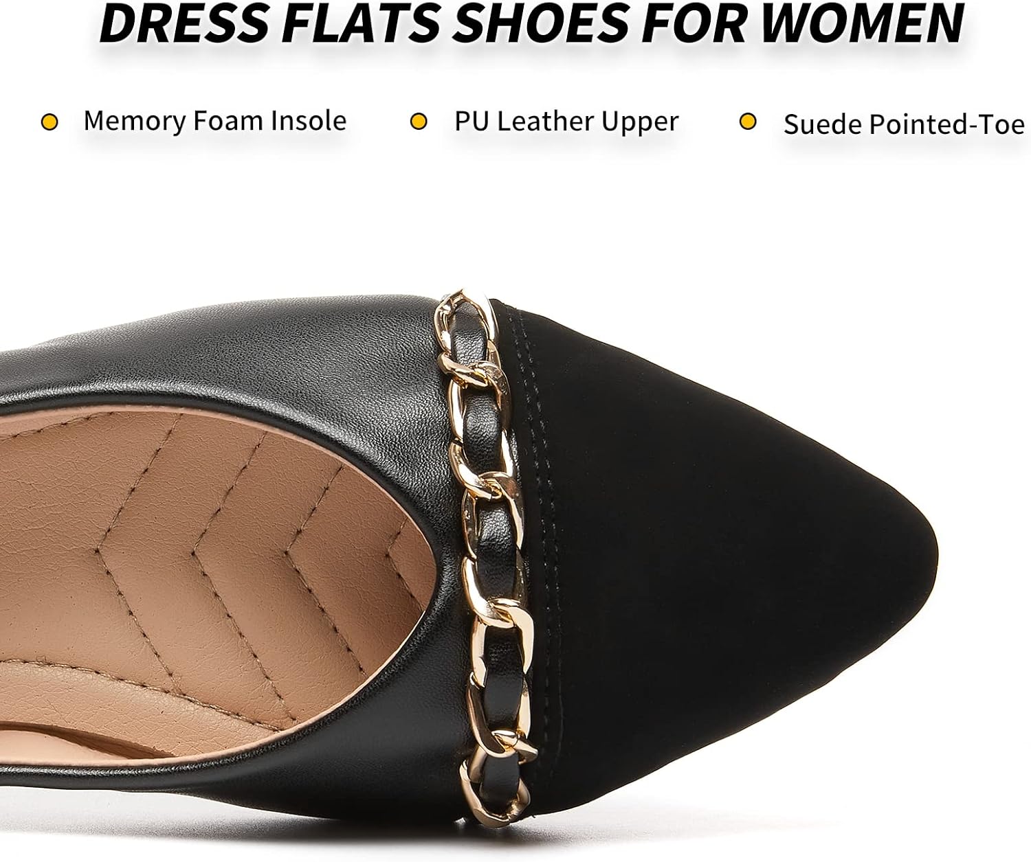 Women's Black Flats Shoes,White Dress Shoes for Women,Crimping Faux Suede Ballet Flats Comfortable