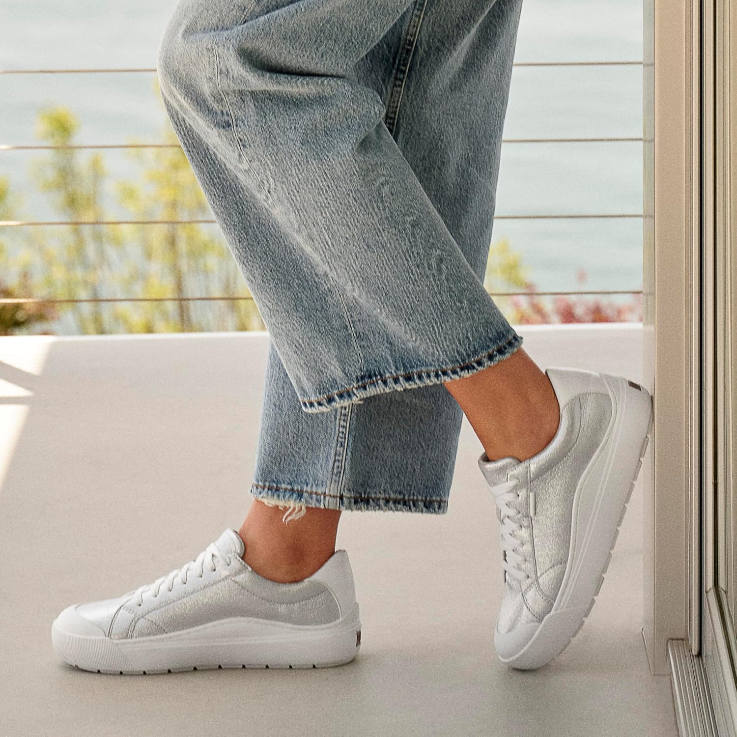 Women Platform Slip On Fashion Sneaker,White Smooth,8